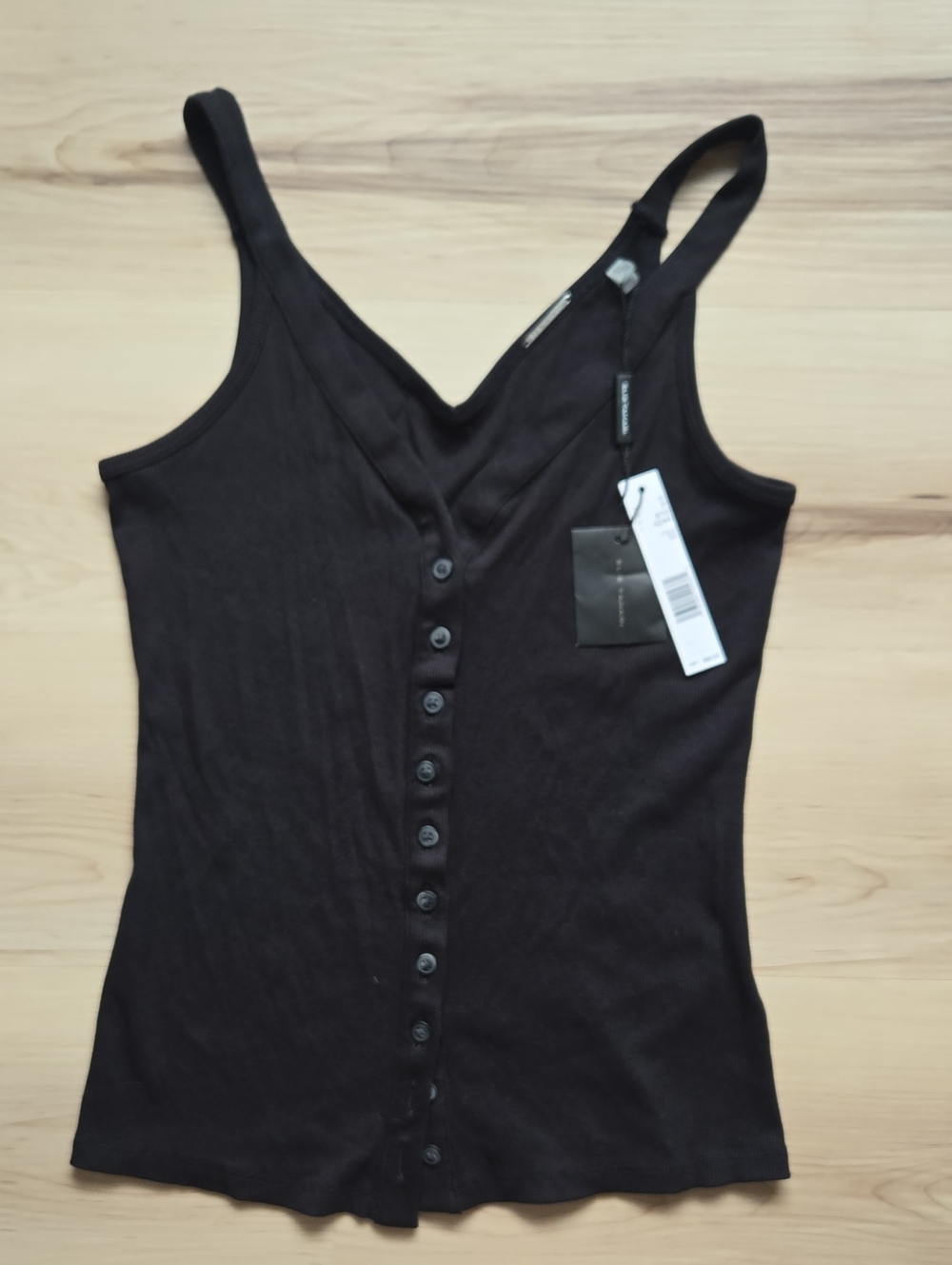 NWT Ellie Tahari Ribbed V-Neck Tank Top, Black, Size Small